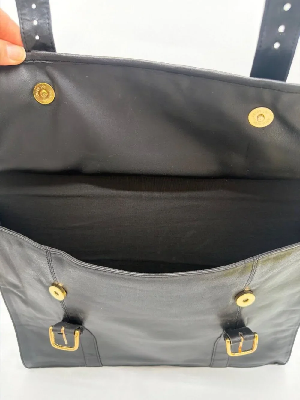 Vintage Black Leather Briefcase With Gold Hardware 16